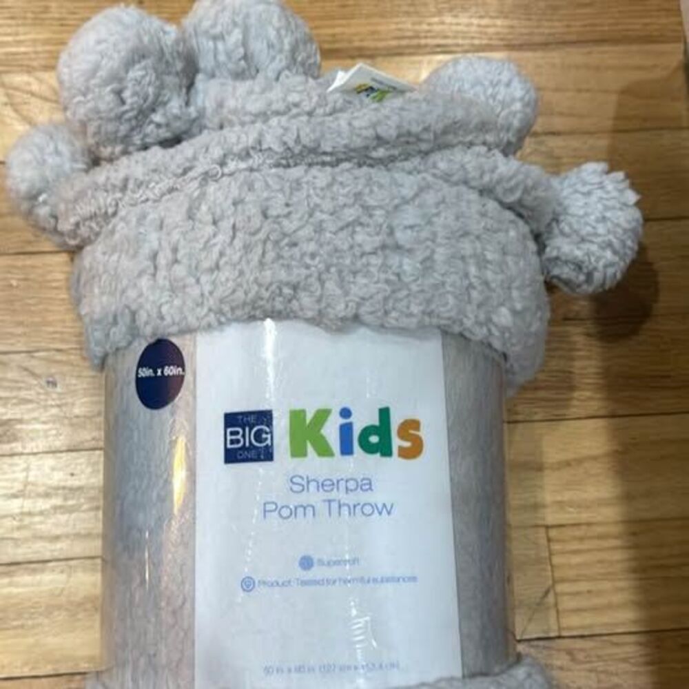 The Big One Kids Sherpa Pom Throw - Gray